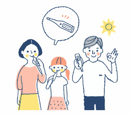 体温を測っている家族