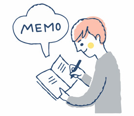 メモ帳に記入する男性