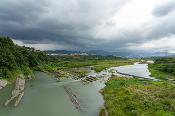 Dahan River, looking out from the Daxi Bridge, Daxi District, Taoyuan City, Taiwan.