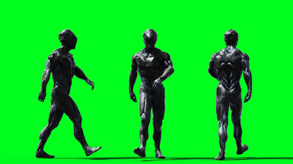 Military alien soldier isolate on green screen. 3d rendering.