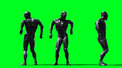 Military alien soldier isolate on green screen. 3d rendering.