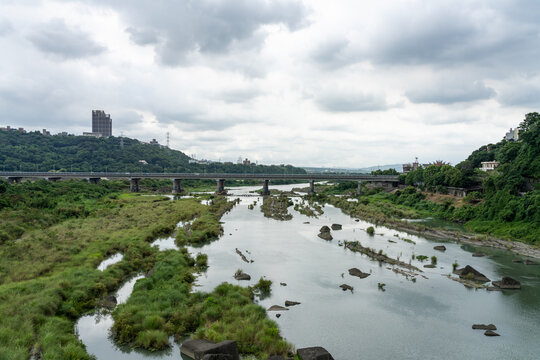 Dahan River, Looking Out From The Daxi Bridge, Daxi District, Taoyuan City, Taiwan.