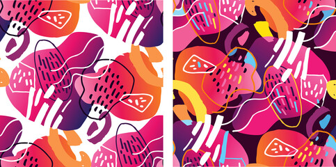 Obraz premium Modern abstract covers set. Modern artistic cards design template. Set of abstract background designs - summer sale, social media promotional content. Colorful trendy shapes.