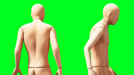 Dummy, mannequin isolate on green screen. 3d rendering.