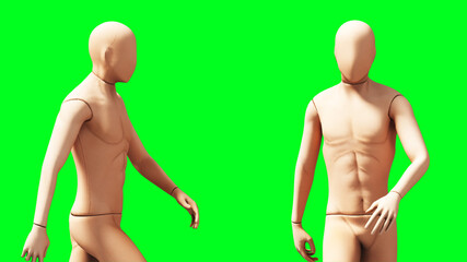 Dummy, mannequin isolate on green screen. 3d rendering.