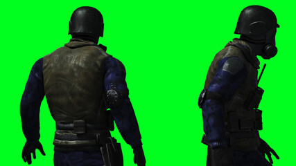 Military soldier isolate on green screen. 3d rendering.