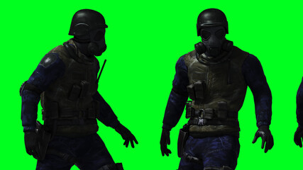 Military soldier isolate on green screen. 3d rendering.