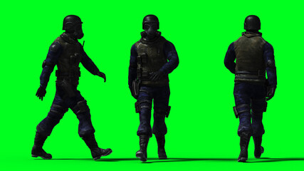 Military soldier isolate on green screen. 3d rendering.