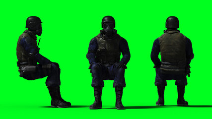 Military soldier isolate on green screen. 3d rendering.