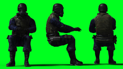 Naklejka premium Military soldier isolate on green screen. 3d rendering.