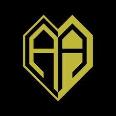 Initial letter aa heart half geometric negative space logo vector gold color