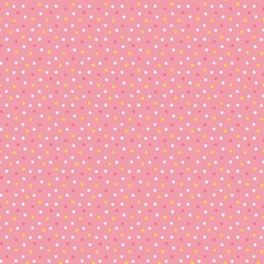 Polka dot seamless pattern with yellow and white hand drawn spots on a pink background for girl clothes textile print, wallpaper or bedding supplies.