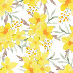 Yellow watercolor tropical floral seamless pattern