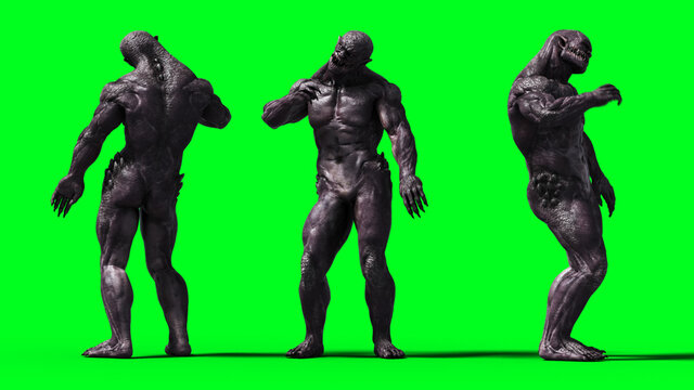 Scary monster isolate on green screen. 3d rendering.