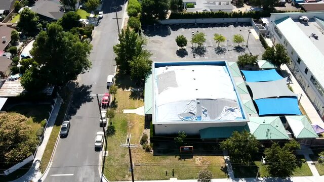 aerial hyper lapse of commercial building