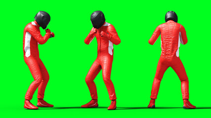 Driver, racer isolate on green screen. 3d rendering.