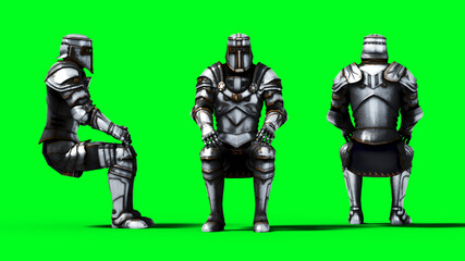 Knight isolate on green screen. Realistic 3d rendering.