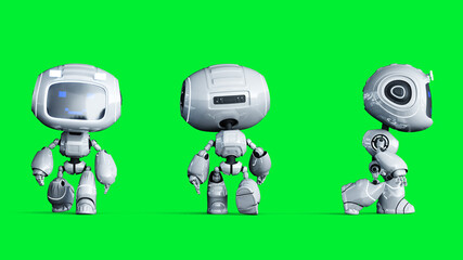 White smiling toy robot animation. 3d rendering.