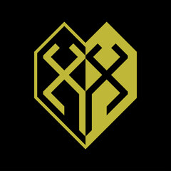 Initial letter xx heart half geometric negative space logo vector gold color