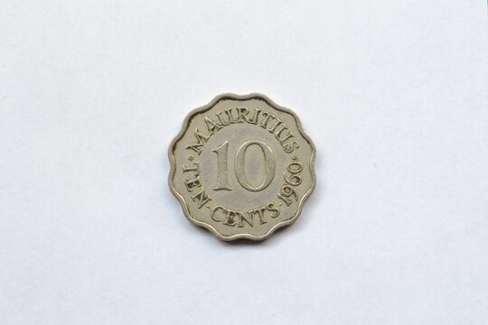 Obverse of 10 Cents coin made by Mauritius in 1960