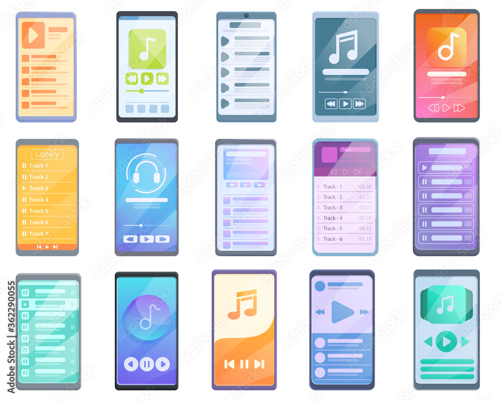 Aufkleber playlist icons set. cartoon set of playlist vector icons for web design