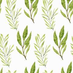 Fototapeta na wymiar Watercolor foliage green leaf seamless pattern