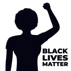 Black Lives Matter Design. African American woman silhouette with fist raised.