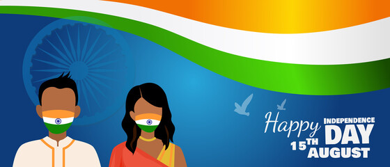 Indian People wearing face mask and celebration on independence day (15th August).