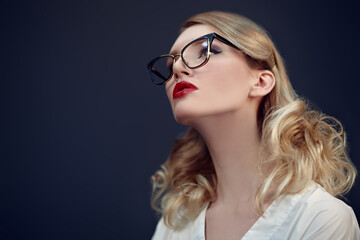 gorgeous blonde looks up