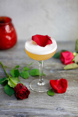Derby alcoholic cocktail decorate with rose petals