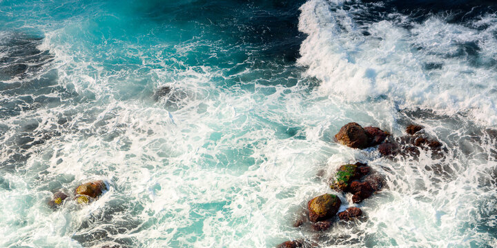 texture of sea waves. natural water background. stormy weather. view from above