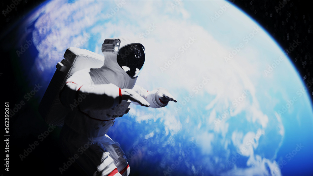 Wall mural astronaut levitation in space. realistic 3d rendering.