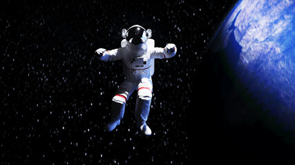 Fototapeta na wymiar Astronaut levitation in space. realistic 3d rendering.
