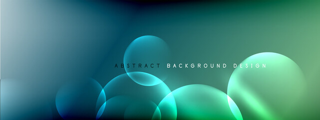Vector abstract background liquid bubble circles on fluid gradient with shadows and light effects. Shiny design templates for text