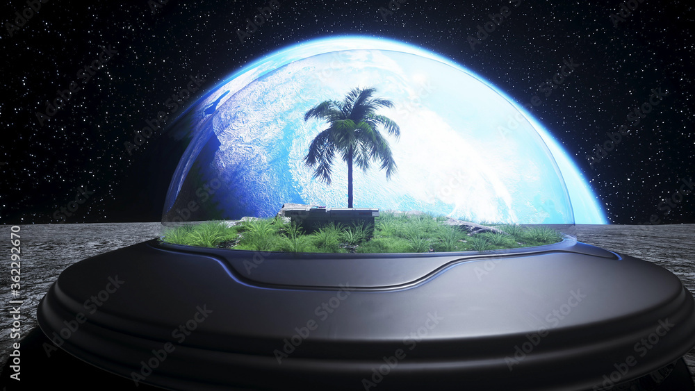 Canvas Prints base, laboratory on the moon. tree on the moon. 3d rendering.