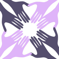 
Pattern of hands that are folded in the shape of a heart. Palms of different colors. The idea of ​​unity of people of different races and nationalities.
