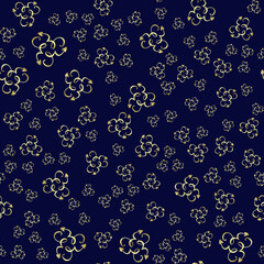 
Seamless abstract pattern with golden elements, flowers on a blue background, modern concepts for your design.