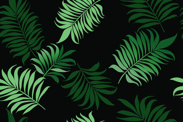 Tropical leaves. Green exotic branches on a black background. Seamless vector texture for wallpaper, textile, fabric