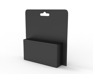 Hanging white blank cardboard packaging box with hang tab retail box for mock up design and design presentation. 3d render illustration.