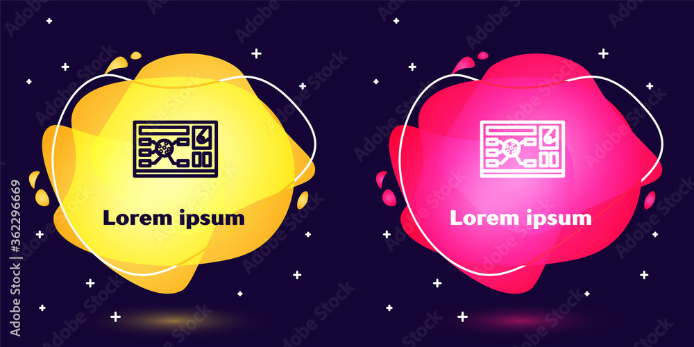 Poster set line futuristic hud interface icon isolated on blue background. hologram ui infographic, interac