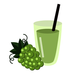 green grape fruit with glass of grapes juice isolated on white. icon vector illustration.