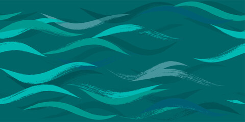 Seamless Wave Pattern, Hand drawn water sea modern vector background. Wavy beach brush stroke, curly grunge paint lines, watercolor illustration