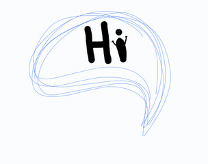 Hand drawn illustration with hand lettering.  HI simple graphic on white background. greeting 