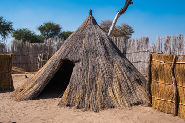 Round Hut of Mafwe Tribe in Caprivi, Namibia, Africa, a Traditional Primitive Habitation made of...
