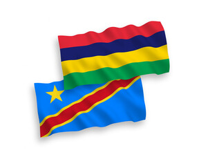 Flags of Mauritius and Democratic Republic of the Congo on a white background