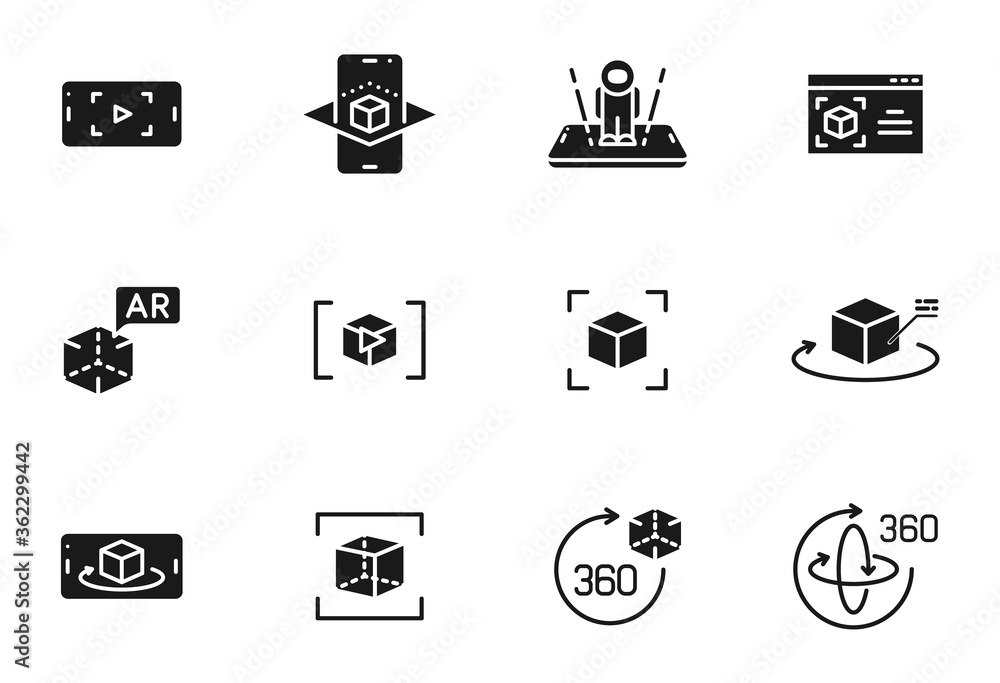 Poster augmented reality silhouette vector icons isolated on white. ar and vr icon set for web, mobile apps