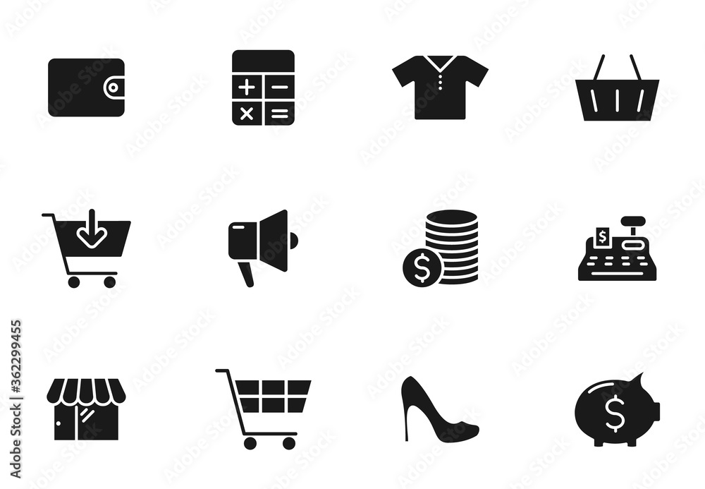 Poster black friday glyph vector icons isolated on white. black friday icon set for web design, mobile app,