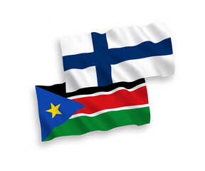 Flags of Finland and Republic of South Sudan on a white background