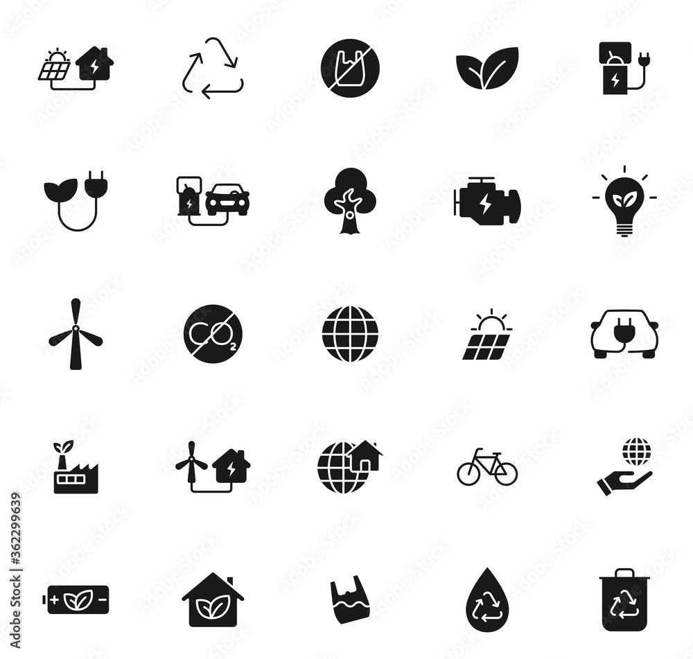 Poster eco black vector icons isolated on white background. ecology icon set for web and ui design, mobile 