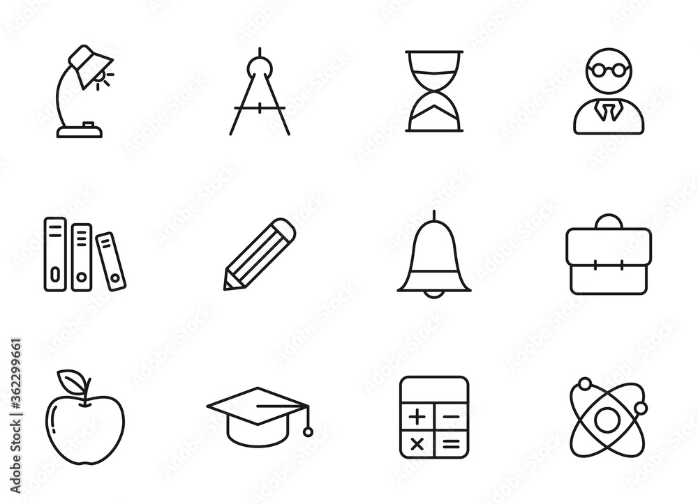 Poster education linear vector icons isolated on white. education icon set for web and ui design, mobile ap